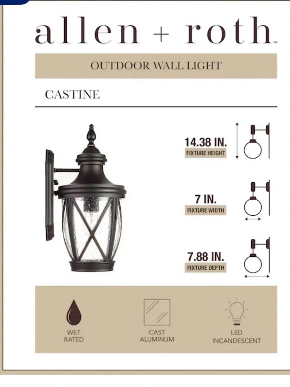 New Allen + Roth castine oil rubbed bronze Outdoor Wall Lantern